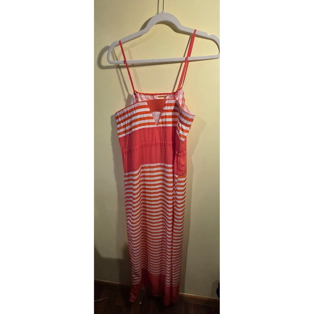 Romeo & Juliet Couture Coral White Striped Maxi Dress Medium Drawstring Waist - Picture 4 of 9
